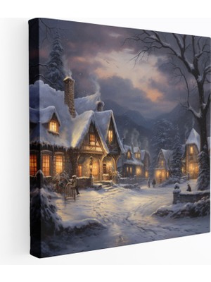 Popcas  Noel Köyü Kanvas Tablo Parlayan Işıklar Ev Dekorasyonu
