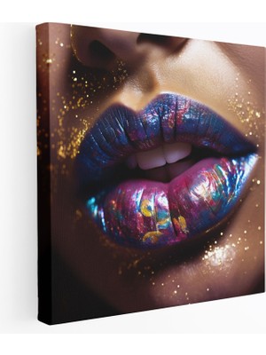 Popcas  Parıl Parıl Dudaklar - Glitter Lips Duvar Sanatı - Kanvas Tablo Duvar Sanatı Öpücük
