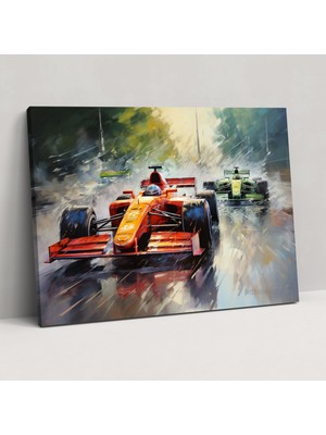 Popcas  Formula 1 Manzara Tablosu - Izlenimci Panoramik Kanvas Tablo - Ev Dekorasyonu Kanvas Duvar Sanatı
