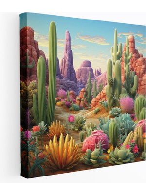 Popcas  Canlı Çöl Dekoratif Tablo Kaktüs Kanvas Duvar Sanatı