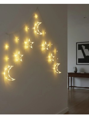 MegaSepet Mey Ithalat® Ramazan Süslemesi Için Ay Yıldız LED Işık Perde Lambası