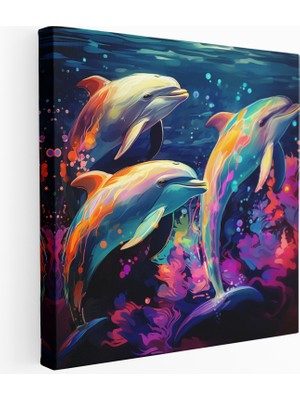 Popcas  Eğlenceli Yunuslar Duvar Sanatı Kanvas Tablo