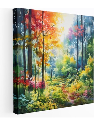 Popcas  Yapraklar Tuval Tablo - Canlı Suluboya Orman Duvar Sanatı - Yapraklar Tuval Kanvas Tablo Bolca