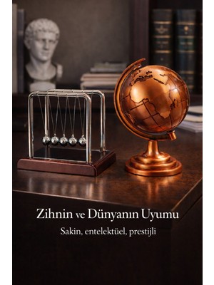 Kesene Şık Gösterişli Ofis Masaüstü Dekoratif Retro Metal Bronz Dünya Küresi & newton Denge Topu Hediye Set