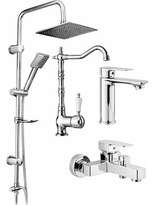 Musluq Aurum Luxe 4’lü Set - 4’lü Rustik Banyo & Mutfak Seti | Robot Duş + Lavabo + Eviye + Banyo Lüks Set