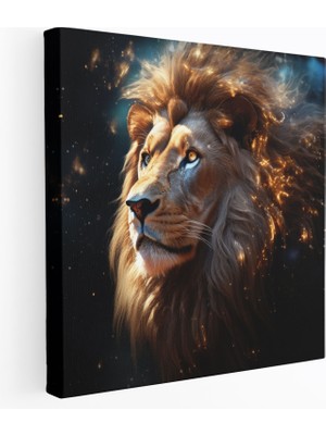 Popcas  Parıltılı Kanvas Tablo Duvar Dekorasyonu - Majestik Aslan Kral - Parıltı Zarafet Krallık