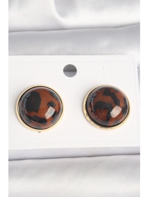 İsmiyle Al Pirinç Gold Renk 3D Daire Leopar Model Kadın Küpe