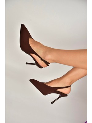 Fox Shoes Y676090504 Kahverengi Kumaş Ince Topuklu Kadın Ayakkabı