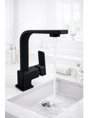 Musluq Siyah Kare Lavabo Bataryası -Kare Batarya