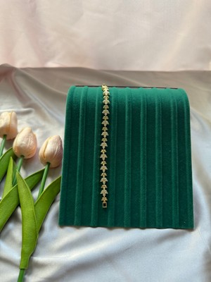 Işıltılı Yaprak Formlu Taşlı Bileklik – Gold / Silver