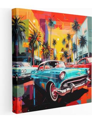 Popcas  Retro Araba Şehir Kanvas Tablo