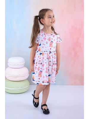 Buufuu Kız Çocuk Desenli Kısa Kollu Elbise