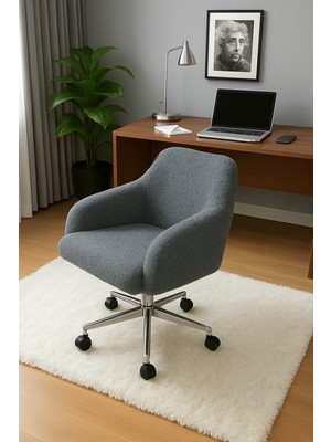 Rotary Berjer Çalışma Sandalyesi Ders Çalışma Koltuğu Döner Berjer Keten Kumaş (Yükseklik Ayarlı)