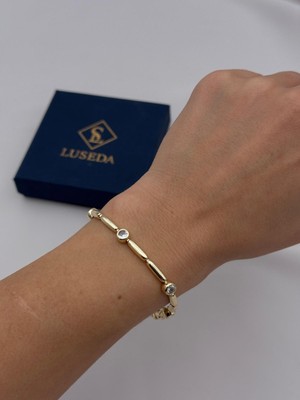 Luseda VIP Taş Detaylı Baget Çubuk Gold 17+2 CM Ayarlanabilir Bileklik