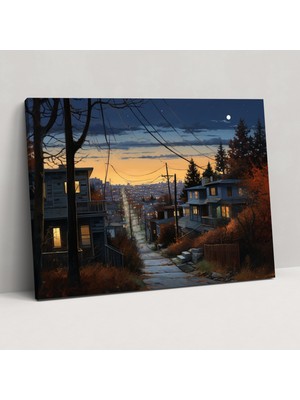 Popcas  Harlem'den Şehir Işıklarıyla Twilight Yansımaları Duvar Sanatı - Çağdaş Karışık Medya Eseri Şehir Dışı Sokak Twilight'ta