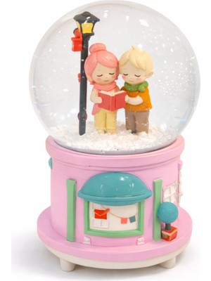 Zeflazerhediyelik Kişiye Özel Kitap Okuyan Çift Kar Küresi Sevimli Romantik Dekoratif Hediyelik (Büyük Boy)