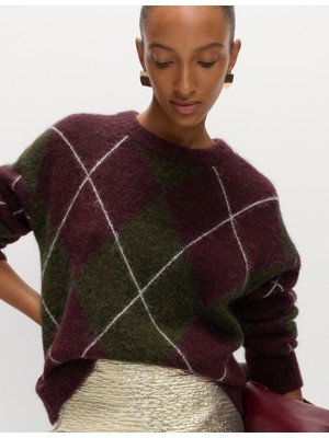 Marks & Spencer Yün Karışımlı Argyle Desenli Yuvarlak Yaka Kazak