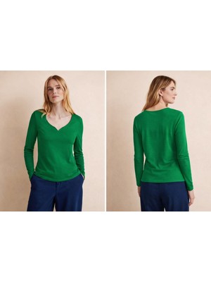 Boutique Moonlight Zümrüt Rengi Damla Yaka Uzun Kollu Bluz