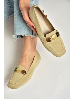 Fox Shoes Y820400304 Ten Triko Kumaş Boncuk Detaylı Kadın Babet
