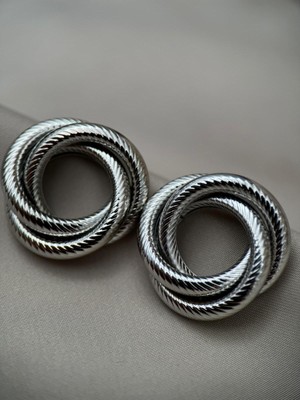 Luseda Kadın Burgu Detaylı Gümüş Renk Dairesel Küpe