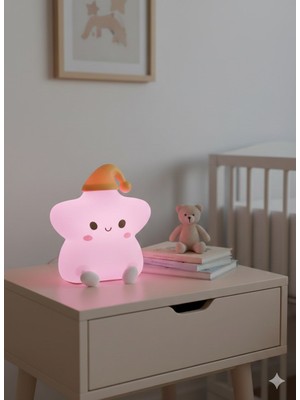 Kesene Dekoratif Aydınlatma Sevimli Yıldız Silikon Renk Değiştiren LED Usbli Çocuk Odası Gece Masa Lambası