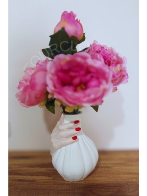 El Figürlü Dekoratif Kuru Çiçek Vazosu – 18 cm (Vazodaki Çiçekler Fiyata Dahil Değildir)