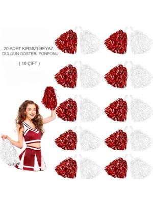 Lowell Home Ieg Kırmızı - Beyaz Metalik Dolgun Gösteri Ponponu 20 Adet (10 Çift) LWLHMRS-İEG4256