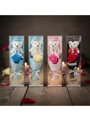 Lowell Home Ieg Şeffaf Kutulu Ayıcıklı Gül Buketi  LWLHMRS-İEG4256