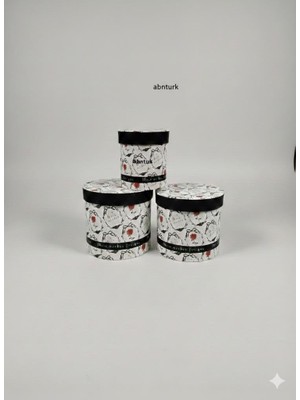 abnturk 1 Adet 13X13X12 Gül Desenli Silindir Anılar Organizer  Dekoratif Hediye Kutusu