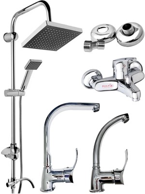 Fulcie Lüx 4’lü Set Robot Duş Seti Banyo Bataryası Köşe Mutfak ve Lavabo Bataryası Musluğu Çeşmesi