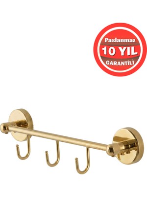 Banyom Home Clk Paslanmaz Pirinç 3’Lü Karaca Banyo Set Askılık – Havlu ve Bornoz Askısı Altın Gold Renk