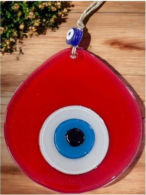 İsmiyle Al Mavi Nazar Boncuklu Şeffaf Kırmızı Renk Nazar Boncuklu Damla Desen El Yapımı Duvar Süsü