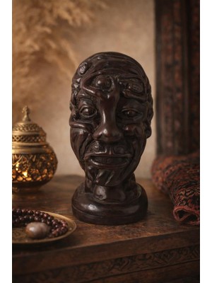Dekoratif Otantik Büst Heykel – Modern Salon Ofis Masa Üstü Biblo – Vintage Ahşap Görünümlü Dekor (14,5 Cm) Reçine