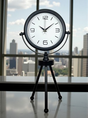 Lowell Home Black Elegant Metal Üç Ayaklı Masa Saati LWLHM-RSYT367