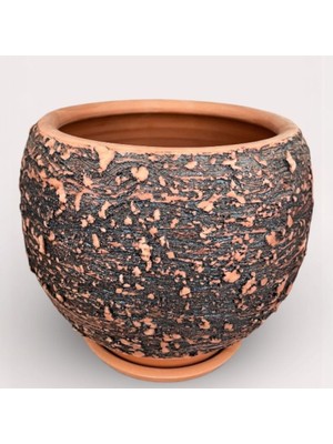 AdenArt Doğal Toprak El Yapımı Doğal Dokulu 23*23 cm Dekoratif Saksı