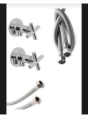 Ege Solar Koç Başlı Klozet Flex Bağlantı Takımı 2 Adet Flex Hortum 2 Adet Taharet Musluğu