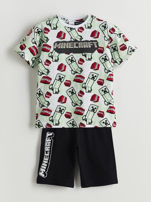 Lc Waikiki Yeni Sezon Bisiklet Yaka Minecraft Baskılı Erkek Çocuk Şortlu Pijama Takımı