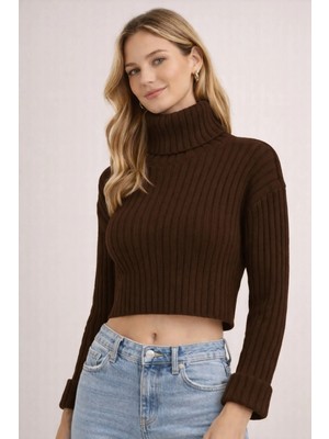 İnce Moda Giyim Kadın Balıkçı Yaka Crop Triko Kazak