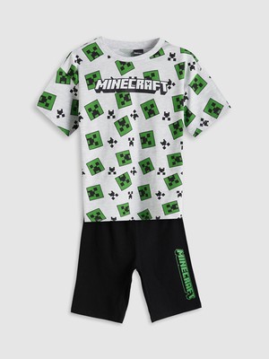 Lc Waikiki Yeni Sezon Bisiklet Yaka Minecraft Baskılı Erkek Çocuk Şortlu Pijama Takımı