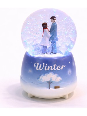 Zeflazerhediyelik Kişiye Özel Işıklı Kış Manzaralı Romantik Çift Kar Küresi (Büyük Boy)
