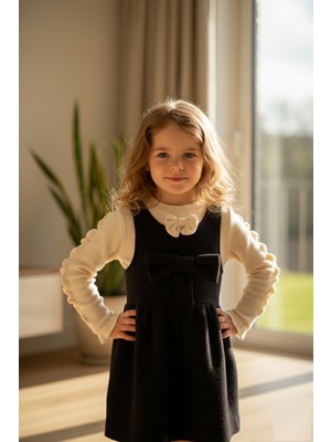 İnebolu Kids Fiyonk Detaylı Siyah Elbise Elbise Beyaz  Body 2 Li