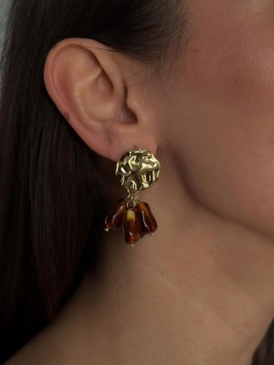 Luseda Vintage Gold Dokulu & Kehribar Tonlu Mine Boncuk Detaylı Küpe