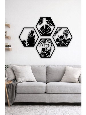 Popüler Sepet Hexaleaf – Tropikal Yaprak Desenli Altıgen Ahşap Duvar Dekoru
