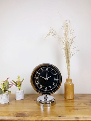 Lowell Home Krom Metal Siyah Retro Masa Saati 25×20 cm LWLHM-RSYT367