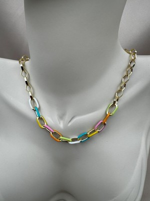 Luseda Renkli Halkalı Gold Renk 40+5CM Ayarlanabilir Kolye