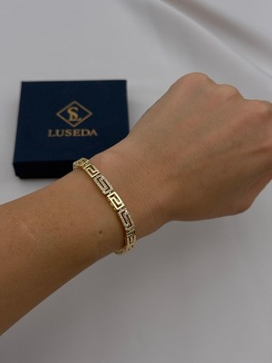 Luseda VIP Grek Motifli İnce 17+2 CM Ayarlanabilir Gold Bileklik