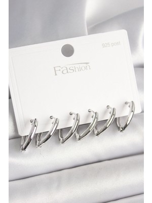 İsmiyle Al 925 Ayar Gümüş Çivi Pirinç Gümüş Renk Üçgen Model Kadın Küpe Seti