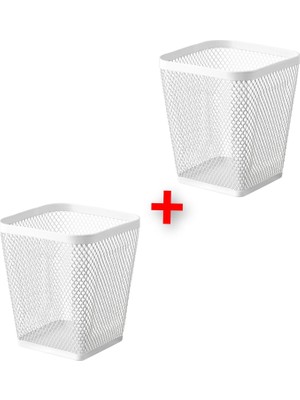 IKEA Quality 2 Adet Masa Üstü Metal Kalemlik Yükseklik: 11 cm 2'li Set Ofis Kalemliği Çekil Kalemlik Beyaz Renk