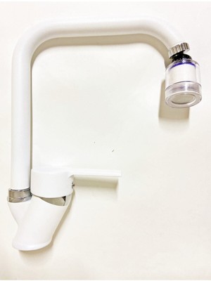 Fulcie Armatür Beyaz Krom Kireç Önleyici Tasarruflu Başlıklı Köşe Borulu Mutfak Eviye Musluğu