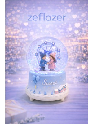 Zeflazerhediyelik Kişiye Özel Sevimli Çift Kar Küresi | Dönme Dolap Figürlü (Büyük Boy)